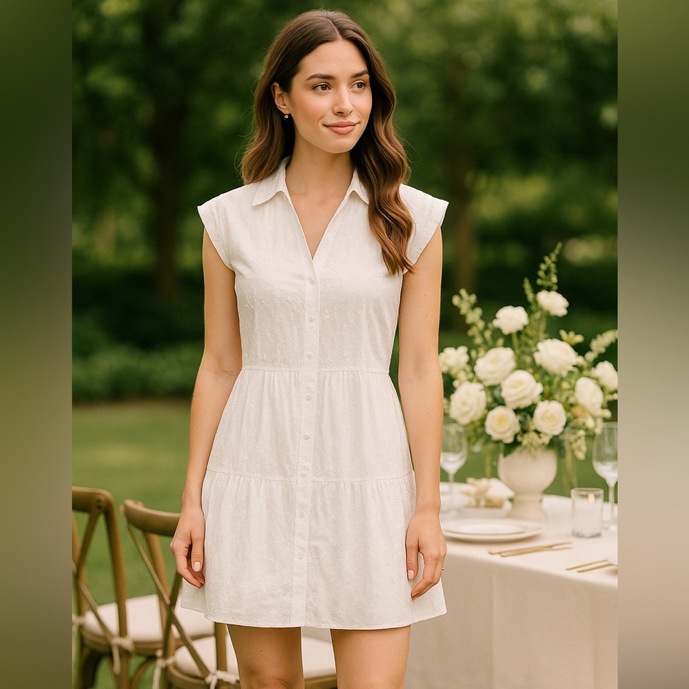 Solitaire White Eyelet Button Dress w/ Pockets Bride-to-Be‎ Chic-